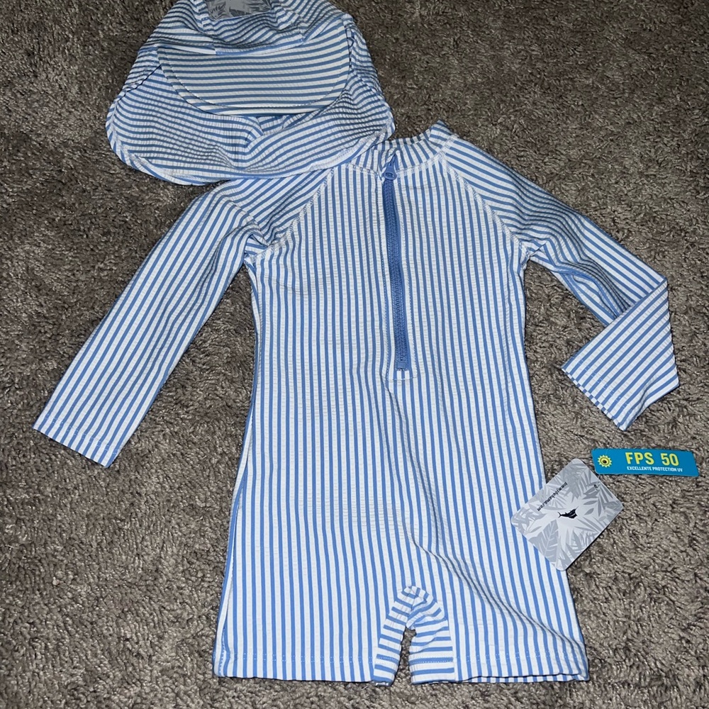 Tommy Bahama Kids Blue and White Striped Swim Set